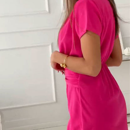 Mirindee | V-Neck Short Sleeve Short Dress With Cinched Waist