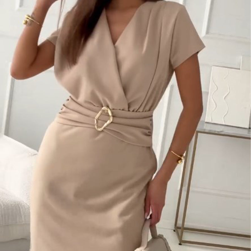 Mirindee | V-Neck Short Sleeve Short Dress With Cinched Waist