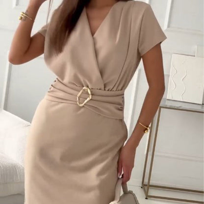 Mirindee | V-Neck Short Sleeve Short Dress With Cinched Waist