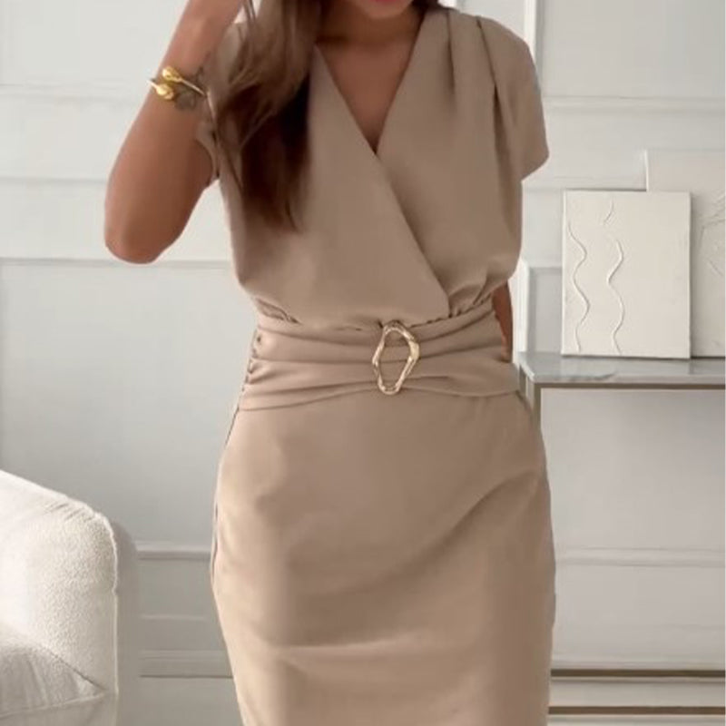 Mirindee | V-Neck Short Sleeve Short Dress With Cinched Waist