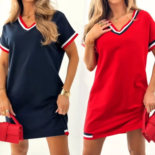 Janine | V-Neck Colorblock Midi Dress