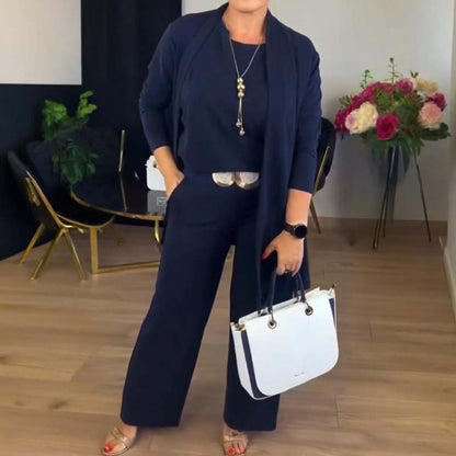 Campbell | Elegant Long Cardigan & Top & Pants 3-Piece Set